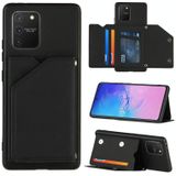 For Samsung Galaxy M80s & A91 Skin Feel PU + TPU + PC Back Cover Shockproof Case with Card Slots & Holder & Photo Frame(Black)