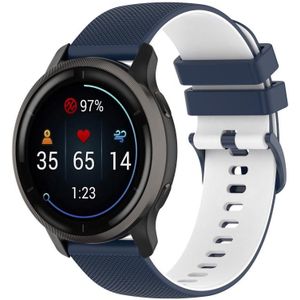Voor Garmin Vivoactive 3 20 mm geruite tweekleurige siliconen horlogeband (donkerblauw + wit)