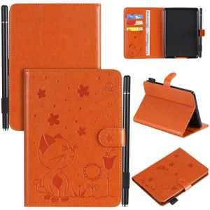 For Amazon Kindle Paperwhite 4 (2018) / 3 / 2 / 1 Cat Bee Embossing Pattern Shockproof Table PC Protective Horizontal Flip Leather Case with Card Slots & Wallet & Pen Slot & Sleep / Wake-up Function(Orange)