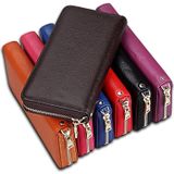 Genuine Cowhide Leather Litchi Texture Zipper Long Style Card Holder Wallet RFID Blocking Coin Purse Card Bag Protect Case with Hand Strap for Women  Size: 20*10.5*3cm(Brown)