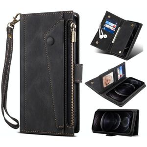 Voor Samsung Galaxy S22 + 5G Retro Frosted Horizontal Flip Lederen Telefoonhoesje Met Houder & Card Slot & Portemonnee & Rits Pocket & Lanyard (Zwart)