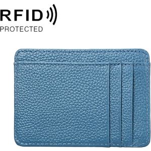 KB37 Antimagnetic RFID Litchi Texture Leather Card Holder Wallet Billfold for Men and Women (Lake Blue)