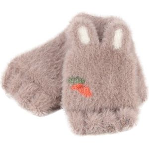 Children Half Finger Gloves Knitted Cold Warm Plus Velvet Fingerless Gloves(Coffee)