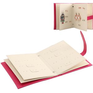 Book Shape Creative Portable Ear Stud Earrings Display Rack Jewelry Storage Box (Rose Red)