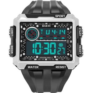 Syneke 6861 Outdoor Lichtgevend Waterdicht Multifunctioneel Vierkant Groot Screen Display Sport Electronic Watch (Black Bead White)