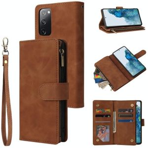 For Samsung Galaxy S20 FE 5G Zipper Wallet Bag Horizontal Flip PU Leather Case with Holder & 9 Card Slots & Wallet & Lanyard & Photo Frame(Brown)