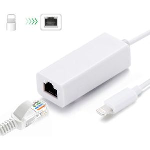 QTS-LAN8152B 1m 8 Pin to RJ45 Ethernet LAN Network Adapter Cable  for iPhone X & XS & XR & XS MAX  iPhone 8 Plus & 7 Plus  iPhone 8 & 7 iPad(White)