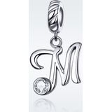 S925 Sterling Silver 26 English Letter Pendant DIY Bracelet Necklace Accessories  Style:M