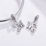 S925 Sterling Silver 26 English Letter Pendant DIY Bracelet Necklace Accessories  Style:M