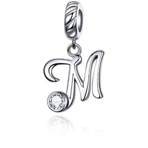 S925 Sterling Silver 26 English Letter Pendant DIY Bracelet Necklace Accessories  Style:M