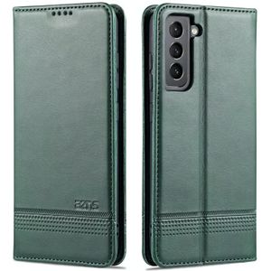 For Samsung Galaxy S21 FE AZNS Magnetic Calf Texture Horizontal Flip Leather Case with Card Slots & Holder & Wallet(Dark Green)