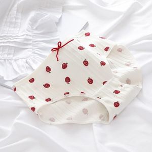 6 PCS Cotton Mid-waist Love Strawberry Ladies Briefs (Color:White Full Size:printed Strawberry_M)