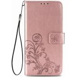For One Plus Nord N10 5G Four-leaf Clasp Embossed Buckle Mobile Phone Protection Leather Case with Lanyard & Card Slot & Wallet & Bracket Function(Rose Gold)