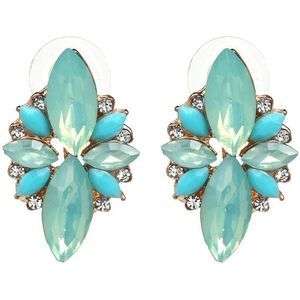 Five-leaf Petal Crystal Earrings Pink Diamond Earrings Simple Jewelry(Light green)