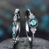 2 PCS/Set Women Fashion Zircon Gemstone Ring 9(Green)