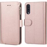 For Samsung Galaxy A30s / A50s Microfiber Zipper Horizontal Flip Leather Case(Rose Gold)