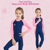 DIVE&SAIL Children Diving Suit Outdoor Long-sleeved One-piece Swimsuit Sunscreen Swimwear  Size: L(Girls Dark Blue)