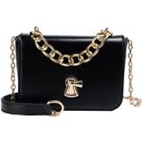 Fashion Small Square Bag Lock Buckle PU Single Shoulder Bag Ladies Messenger Bag Chain Handbag  Size: S (Black)