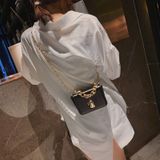 Fashion Small Square Bag Lock Buckle PU Single Shoulder Bag Ladies Messenger Bag Chain Handbag  Size: S (Black)