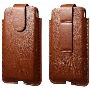 Universal Cow Leather Vertical Mobile Phone Leather Case Waist Bag For 6.7 inch and Below Phones(Brown)