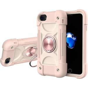 Shockproof Silicone + PC Protective Case with Dual-Ring Holder For iPhone 6/6s/7/8/SE 2020(Rose Gold)