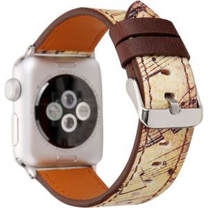 For Apple Watch Series 3 & 2 & 1 38mm Retro Flower Series Yellow Music Score Pattern Wrist Watch Genuine Leather Band