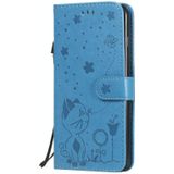 For iPhone 8 Plus / 7 Plus Cat Bee Embossing Pattern Shockproof Horizontal Flip Leather Case with Holder & Card Slots & Wallet(Blue)