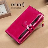 Lederen dame portemonnee multi-card slot retro olie wax lederen portemonnee lange type rfid anti-diefstal borstel koppeling (rose rood)