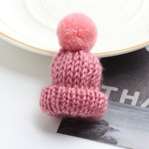 12PCS Cute Mini Knitted Hairball Hat Brooch Sweater Pins Badge(Dark rose red)