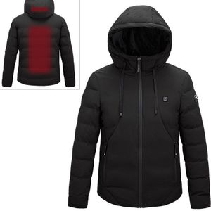 Men and Women Intelligent Constant Temperature USB Heating Hooded Cotton Clothing Warm Jacket (Color:Black Size:XXL)