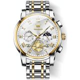 OLEVS 2859 heren multifunctioneel lichtgevend waterdicht quartzhorloge (wit + goud)