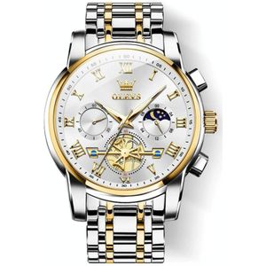 OLEVS 2859 heren multifunctioneel lichtgevend waterdicht quartzhorloge (wit + goud)