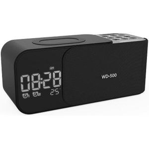 WD-500 multifunctionele draadloos opladen Bluetooth-luidsprekerklok met nachtlampje (mysterieus zwart)