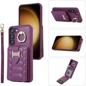 Voor Samsung Galaxy S23+ 5G Vertical Card Bag Ring Holder Phone Case met Dual Lanyard