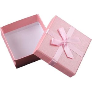 10 PCS Bowknot Jewelry Gift Box Square Jewelry Paper Packaging Box  Specification: 8x8x3.5cm(Pink)