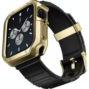 Silicone Watchband + Watch Case Set voor Apple Watch Series 7 41mm (zwart goud)