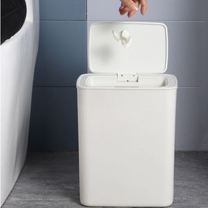 Fully-automatic with Lip Covered Household Living Room Kitchen Bathroom Intelligent Induction Trash Can  Style:Battery Type(White)