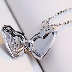 DIY Heart-shaped Photo Frame Memory Locket Pendant Necklace Jewelry(silver)
