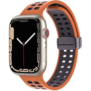 Magnetische vouwsluiting vierkante gaten siliconen horlogeband voor Apple Watch Series 8 & 7 41 mm / SE 2 & 6 & SE & 5 & 4 40 mm / 3 & 2 & 1 38 mm (oranje zwart)