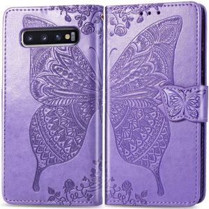 Butterfly Love Flowers Embossing Horizontal Flip Leather Case for Galaxy S10  with Holder & Card Slots & Wallet & Lanyard (Light Purple)