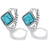 S925 Sterling Silver Square Turquoise Ear Buckle Women Earrings