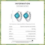 S925 Sterling Silver Square Turquoise Ear Buckle Women Earrings