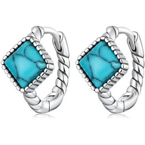 S925 Sterling Silver Square Turquoise Ear Buckle Women Earrings