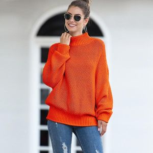 Fashion Edge Curl High Collar Knit Sweater (Color:Orange Size:L)