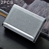 2 PCS Lichi texture Business Card Holder Credit Card ID Case Holder(Silver)