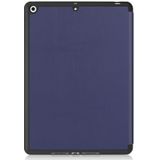 For iPad 10.2 Custer Texture Horizontal Flip Smart TPU Leather Case with Sleep / Wake-up Function & Three-folding Holder & Pen Slot (Dark Blue)