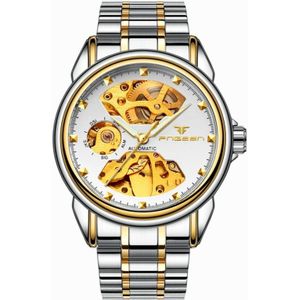 FNGEEN 8818 Men Automatic Mechanical Watch Double-Sided Hollow Watch(Between Gold White Surface)
