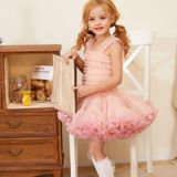 Girls Sling Puffy Solid Color Dress (Color:Bean Paste Color Size:90)