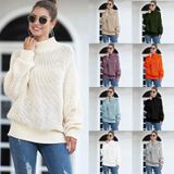 Fashion Edge Curl High Collar Knit Sweater (Color:Army Green Size:L)