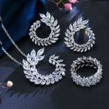 4 PCS/Set Leaf Shape Fashion CZ Necklace Earring Bracelet and Ring Sets  Ring  Size:8